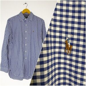 Ralph Lauren Classic Fit Button-Down Shirt Size Medium Blue Gingham 100% Cotton